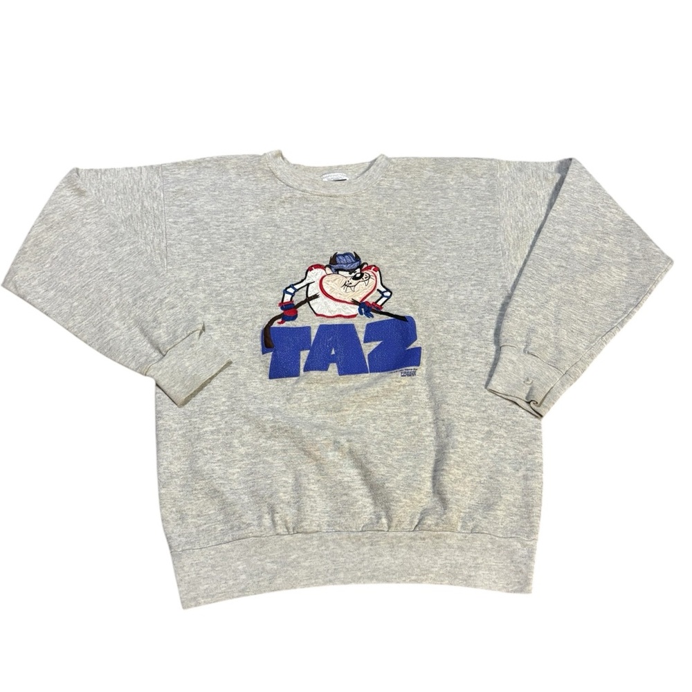 Tultex Vintage Taz‎ Hockey Sweatshir Grey and Blue Size Large